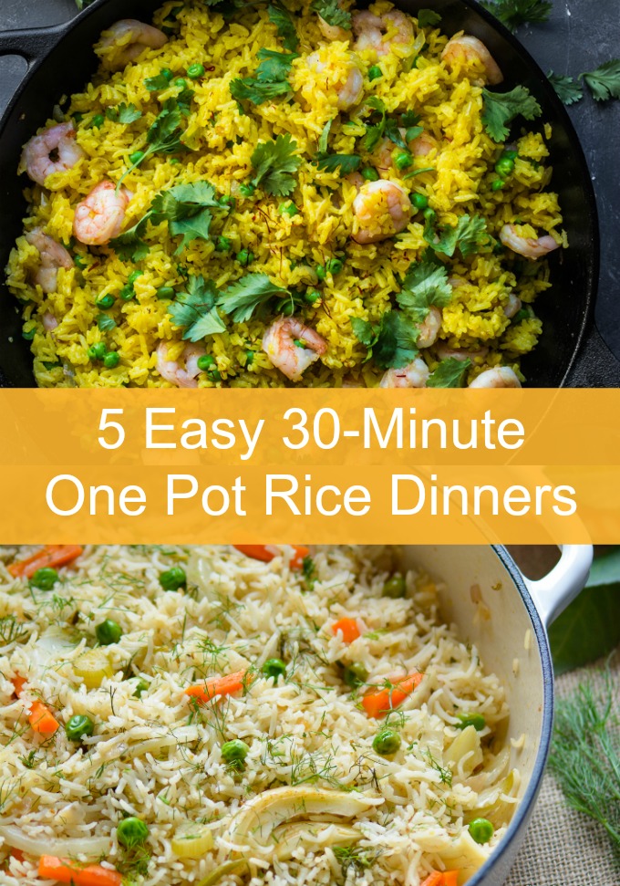 What's for dinner tonight? These five easy 30-Minute One Pot Rice Dinners are perfect for dinner parties to impress your guests, but they are also simple enough for busy weeknights!
