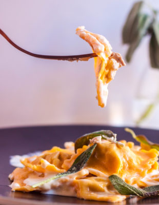 This Roasted Duck Sweet Potato Ravioli is served with a Sage Cream Sauce for a sophisticated, fall pasta dish that's sure to impress!