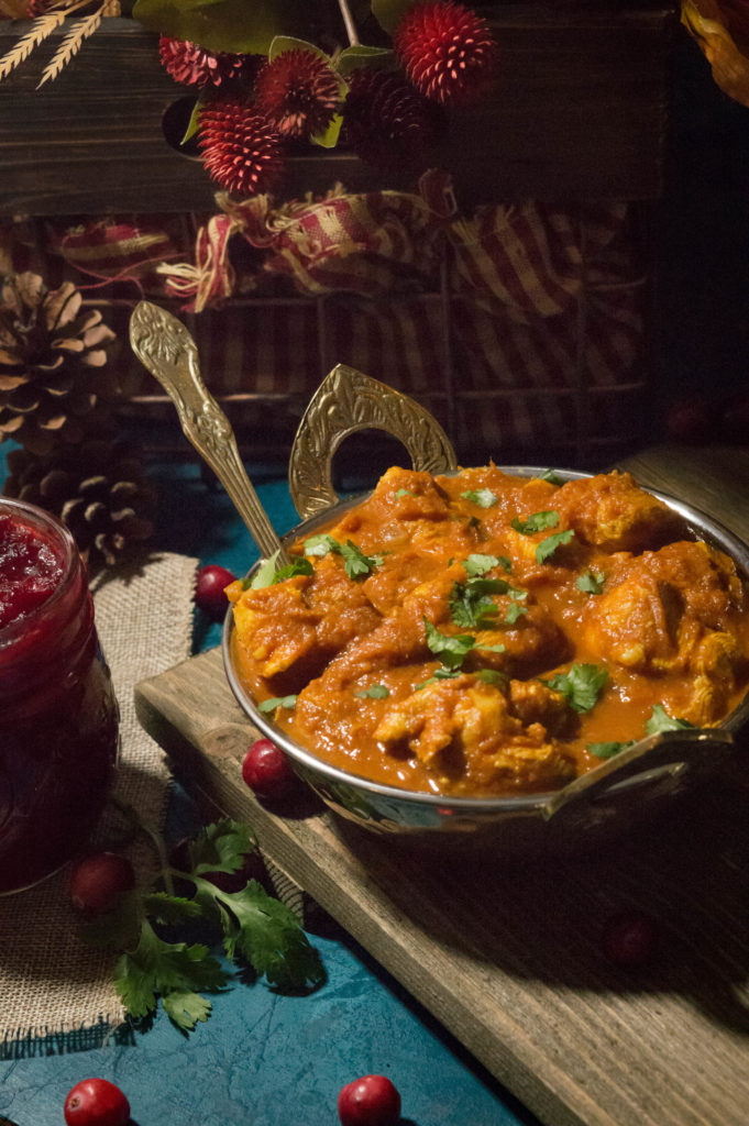 Turkey Tikka Masala with Spicy Cranberry Chutney with holiday leftovers