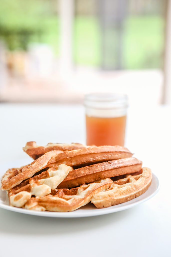 These delectable 5-Ingredient Apple Cider Waffles are what you need for your holiday brunch. They're not too sweet and are full of apple cider goodness. Cover them in cooked apples or maple syrup, and serve with a side of bacon.