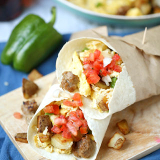 This loaded Smoky Maple Breakfast Burrito uses maple sausage, eggs, and potatoes to start your day off right! You can make a little or a lot, and freeze the rest for easy grab-and-go mornings.