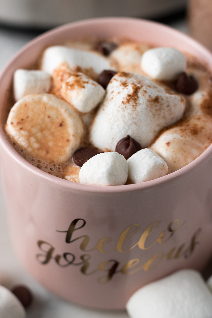 This Slow Cooker Hot Chocolate recipe is creamy, dreamy, chocolate-y, and perfect for sharing with family and friends. Customize a mug by topping it with marshmallows, cinnamon, whipped cream, or chocolate candies!