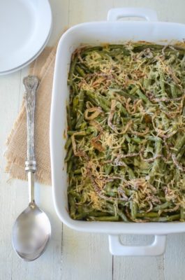 This Lighter Green Bean Casserole recipe delivers all of the comforting flavors of your favorite holiday side without all of the canned additives. Swapping two canned ingredients for homemade lightens up the dish so you can enjoy more of it!