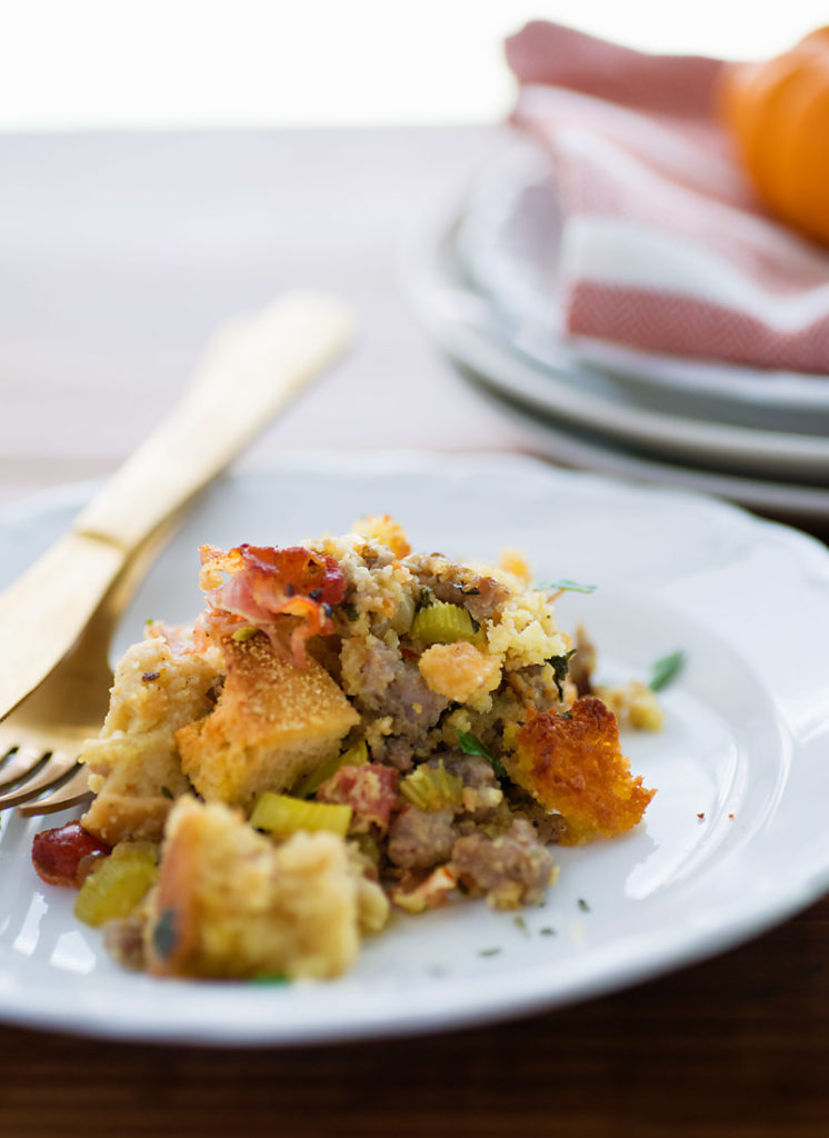 This Pancetta and Italian Sausage Stuffing recipe is made with both cornbread and a crusty artisan bread for a unique flavor and texture. Packed with bold flavors, this is the best holiday side dish you'll ever devour!