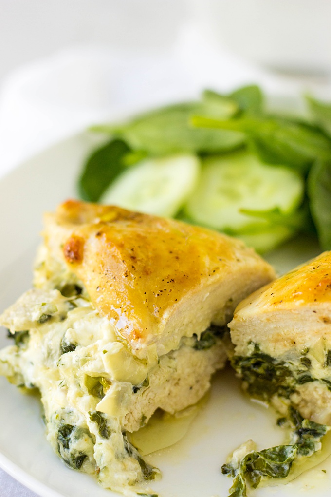 Just imagine your favorite party dip repurposed into this 30-minute Cheesy Artichoke Spinach Stuffed Chicken Breasts recipe. This indulgent recipe is sure to impress guests!