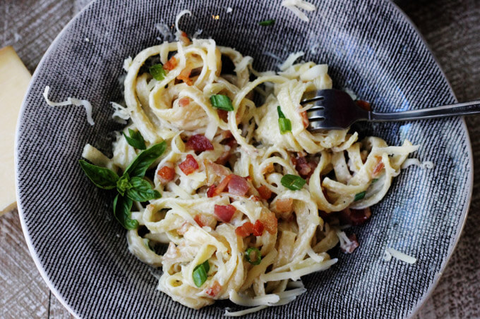 This Three Cheese Creamy Fettuccine with Bacon is as decadent as it sounds. It’s a ‘cheat day’ kinda meal.