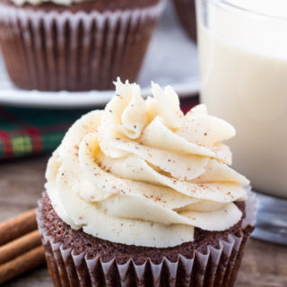 Treat yourself with these Gingerbread Cupcakes full of warm spices and molasses, and topped with fluffy Eggnog Frosting. Just the sweet treat you need to get into the holiday spirit!