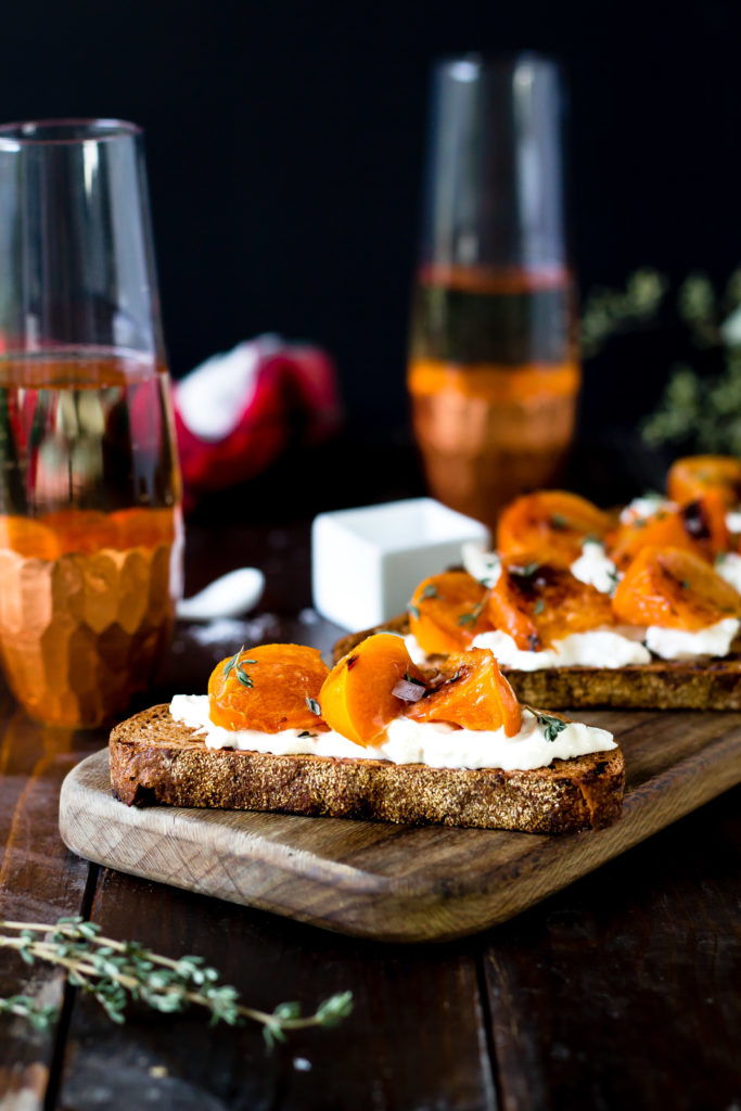 Roasted Persimmon Crostini with Burrata and Thyme
