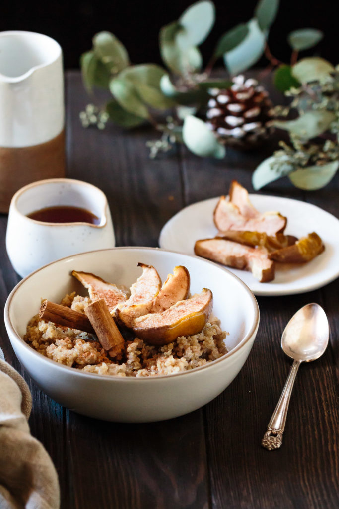 When it's cold outside, this Maple Baked Pears Quinoa Porridge is the comfort food you need. A warm and nourishing healthier classic with a hint of vanilla and a kiss of cinnamon.