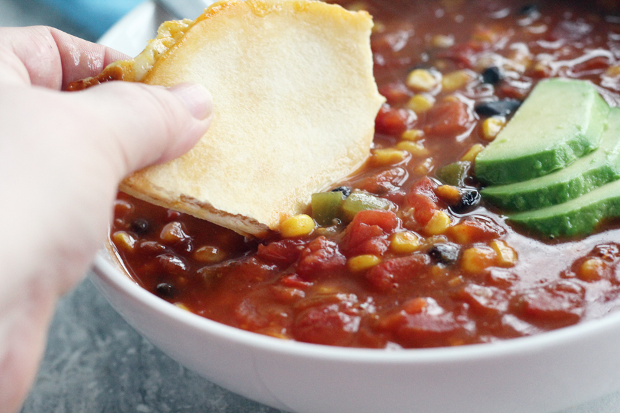 Host a lunchtime fiesta when you make a simple deli-style meal that's sure to impress. This 30-Minute Taco Soup paired with a simple Mexican Grilled Cheese Quesadilla is a deliciously quick cheap healthy meal everyone will love!