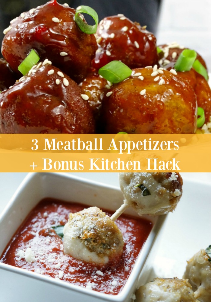 You can whip up these semi-homemade Meatball Appetizers with store-bought meatballs for the big game or you can make them from scratch with our bonus Muffin Tin Meatball Hack!
