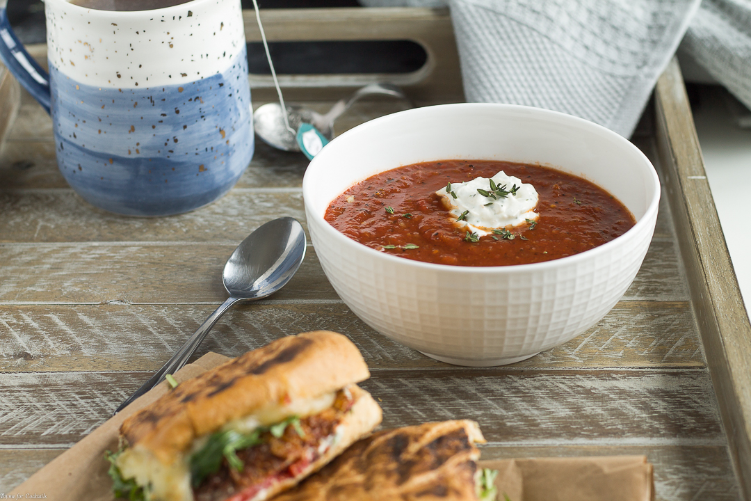 Whip up a deli-style meal at home when you make this Fire-Roasted Tomato Soup. Paired with a simple Rotisserie Chicken Three-Cheese Panini, this 30-minute meal combo is the perfect comfort food.