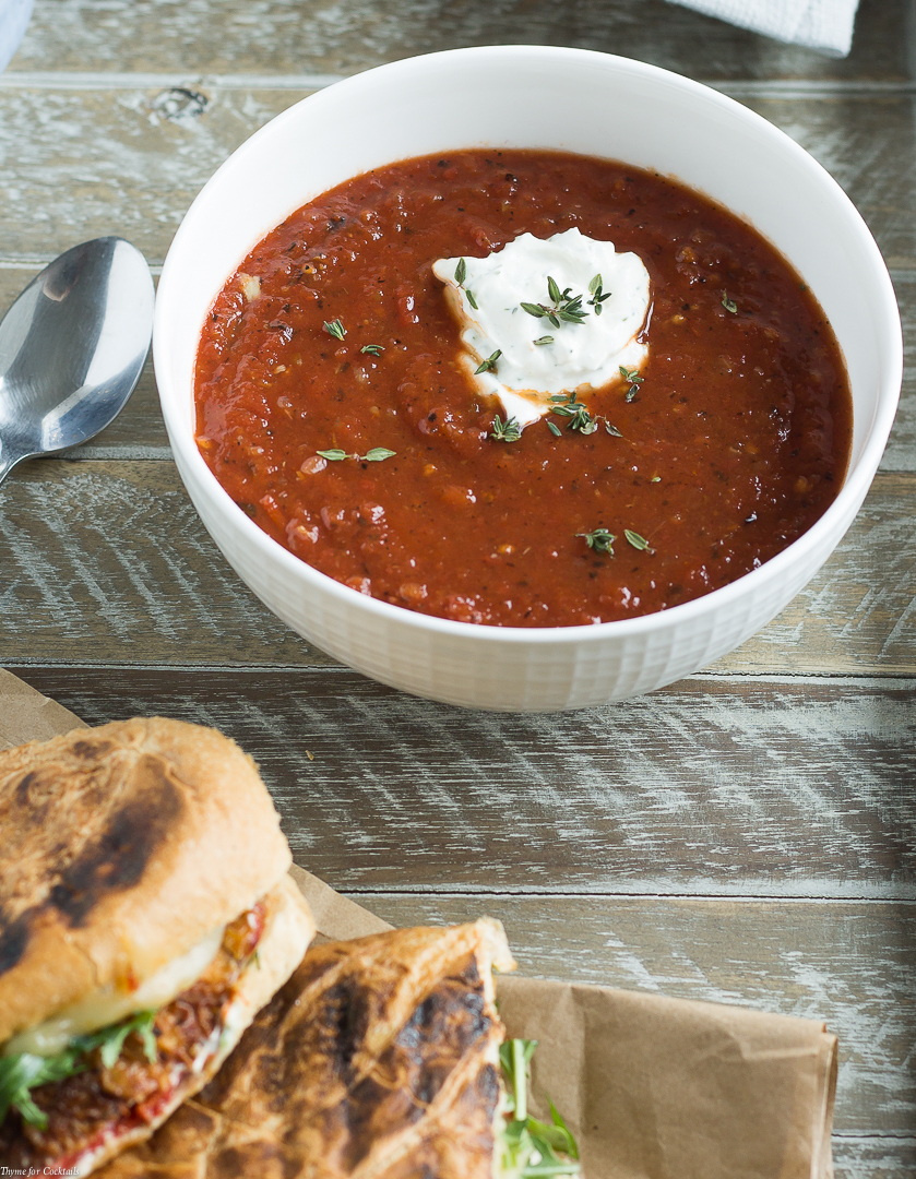 Fire-Roasted Tomato Soup + Rotisserie Chicken Three-Cheese Panini
