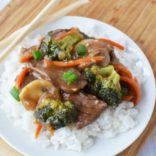 A flavorful meal that tastes like it's been simmering for hours, this Pepper Steak Over Rice uses flank steak and your veggies of choice for a 30-minute meal that's sure to impress. This cheap healthy meal is perfect for a weeknight dinner or entertaining guests.
