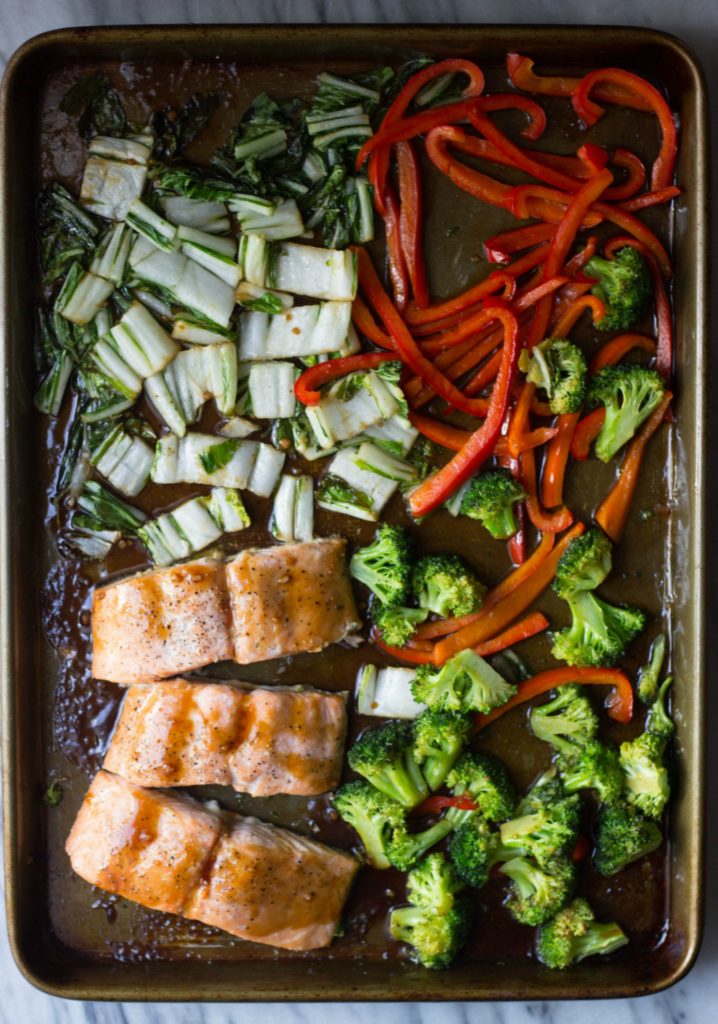 Weeknight dinners don't have to be stressful to be healthy! Enjoy a 30-minute meal with minimal clean up when you make this Sheet Pan Teriyaki Salmon with Asian-style veggies.