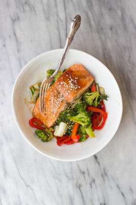 Weeknight dinners don't have to be stressful to be healthy! Enjoy a 30-minute meal with minimal clean up when you make this Sheet Pan Teriyaki Salmon with Asian-style veggies.