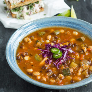 Free yourself of the pricy sandwich shop when you make this deli-style meal at home instead. This 30-minute Tex-Mex Vegetable Soup paired with a Chipotle Chicken Salad Sandwich is a cheap healthy meal you can enjoy for lunch or dinner.