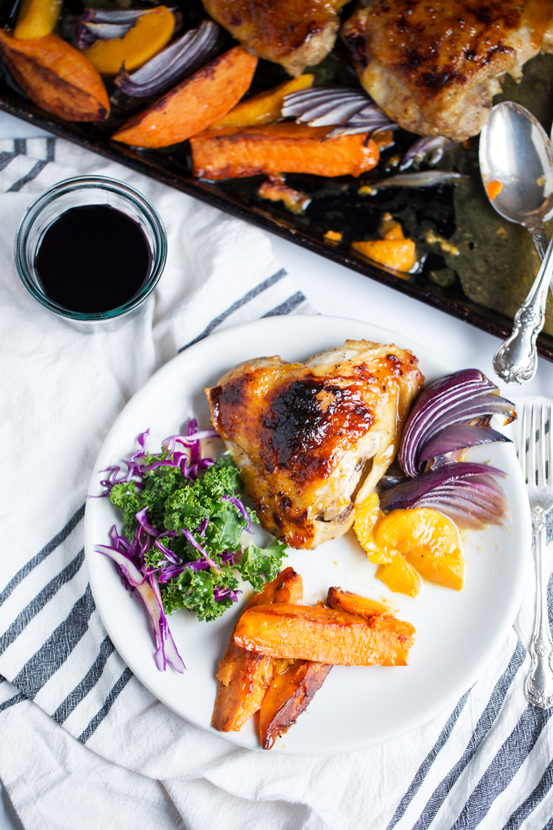 This Sheet Pan Baked Apricot Chicken with Sweet Potatoes is a cheap healthy meal that's the perfect weeknight dinner. A 30-minute meal baked with a foolproof cooking method.