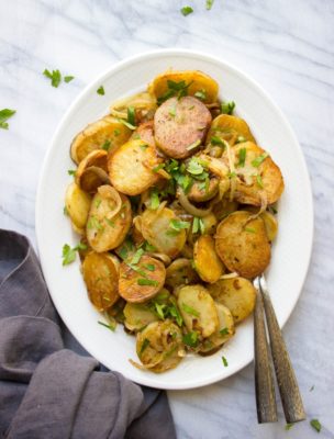Need a versatile side dish perfect for a weeknight meal? These French Pan Fried Potatoes and Onions are the answer. Pair this 5-ingredient side dish with chicken, steak, pork, or fish!