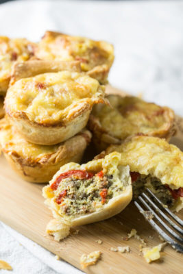 Sunday Brunch needs Red Pepper Sausage Mini Quiches! 5-ingredient recipe for small bites fancy enough for brunch, practical enough for on-the-go breakfast.