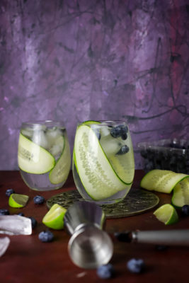Finally, a classic cocktail you can enjoy sipping without all of the guilt. A beautiful and refreshing gin-based drink, this Cooling Cucumber Blueberry Cocktail uses cucumber ribbons and fresh blueberries for sweetness. No added sugar required!