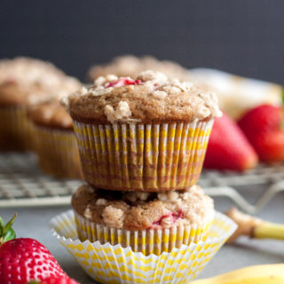 A wholesome breakfast, these Banana Strawberry Wheat Muffins are packed with good-for-you ingredients. Perfect for an on-the-go breakfast, Sunday brunch, or even as a decadent dessert!