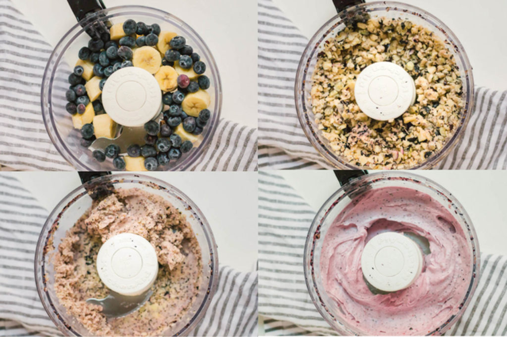 Everybody screams for Blueberry Banana Nice Cream! Gluten free, dairy free, vegan, and refined sugar free, nice cream is essentially bananas that have been frozen and blended to create an ice cream-like consistency. Pack in the blueberries and this is an irresistible, guilt-free dessert.