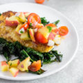 This Baked Cod with Peach Tomato Salsa is a farmers market delight! A 20-minute meal made entirely from fresh farmers market finds that's perfect for your weeknight dinner. A cheap healthy meal bursting with flavor and color!