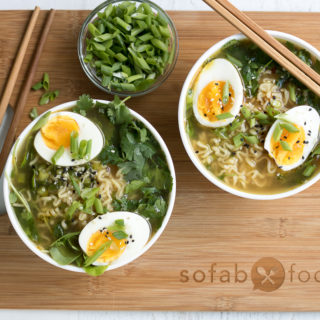 These Easy Ramen Bowls are a 15-minute meal with a savory broth made with sesame oil and low sodium soy sauce and topped with soft boiled eggs. With 5 core ingredients, there are plenty of options to further customize this dinner for two.