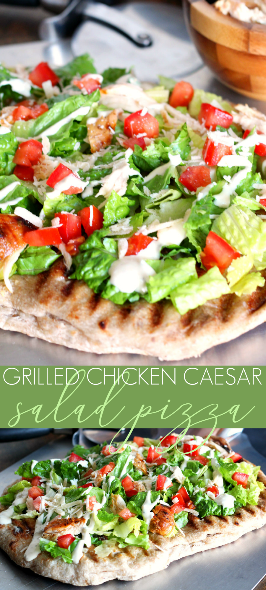 Put a fresh farmers market spin on pizza night with this Grilled Chicken Caesar Salad Pizza! This one-pan meal combines the classic combo of pizza and salad in one slice. A 30-minute meal that's perfect for weeknights or entertaining.