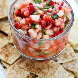 This Fruit Salsa with Cinnamon Chips is the perfect spicy-sweet appetizer for summer entertaining. Your fresh farmers market produce transforms into this simple party appetizer in just 25 minutes.