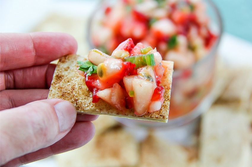 This Fruit Salsa with Cinnamon Chips is the perfect spicy-sweet appetizer for summer entertaining. Your fresh farmers market produce transforms into this simple party appetizer in just 25 minutes.