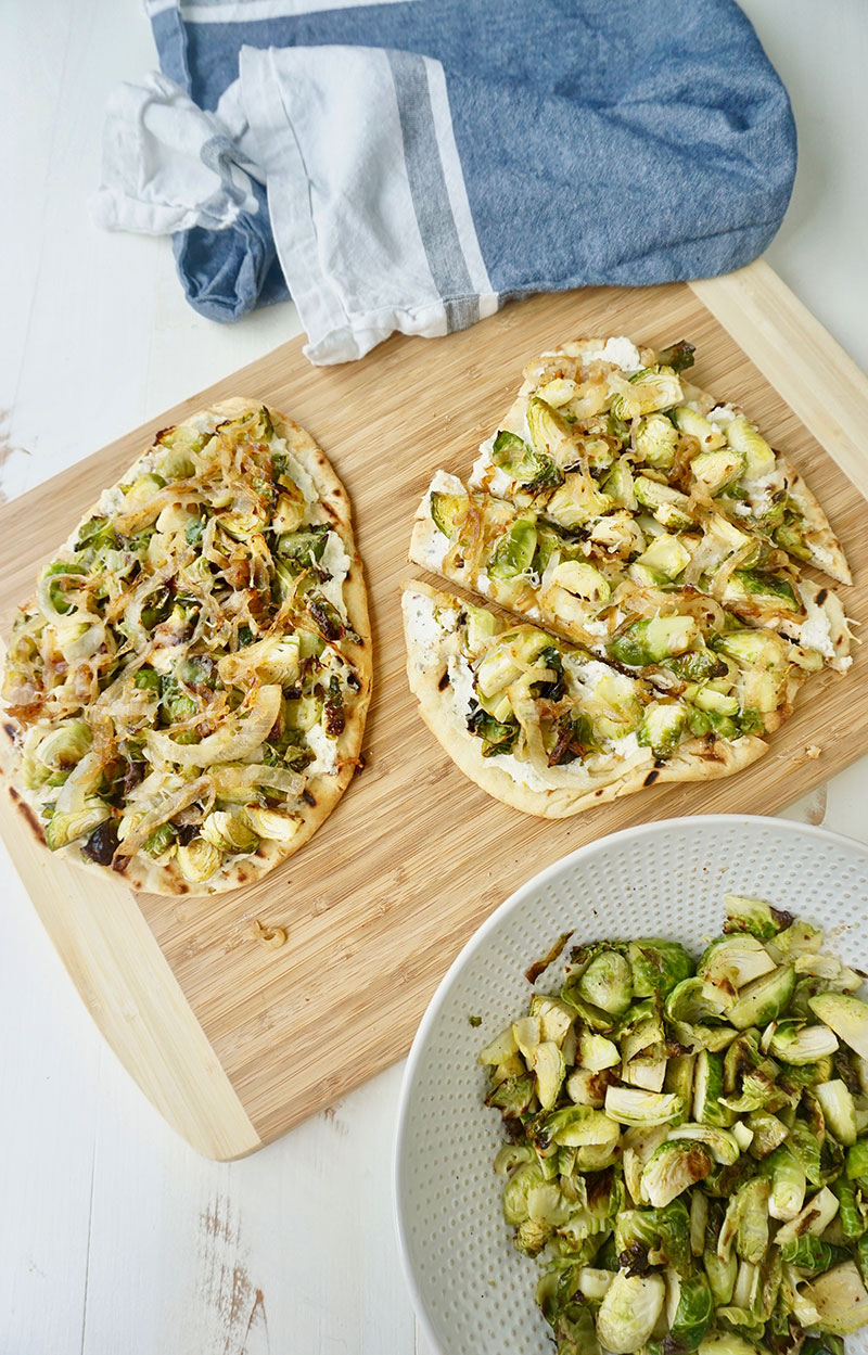 Roasted brussels sprouts grilled pizza