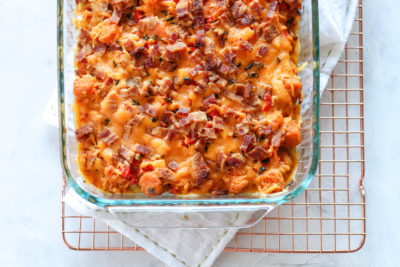 This Sweet Potato Breakfast Casserole is loaded with sweet potatoes, eggs, cheese, bacon, and veggies. This make-ahead breakfast casserole is Paleo and Whole 30 compliant. Versatile and fancy enough for a Sunday brunch with friends!
