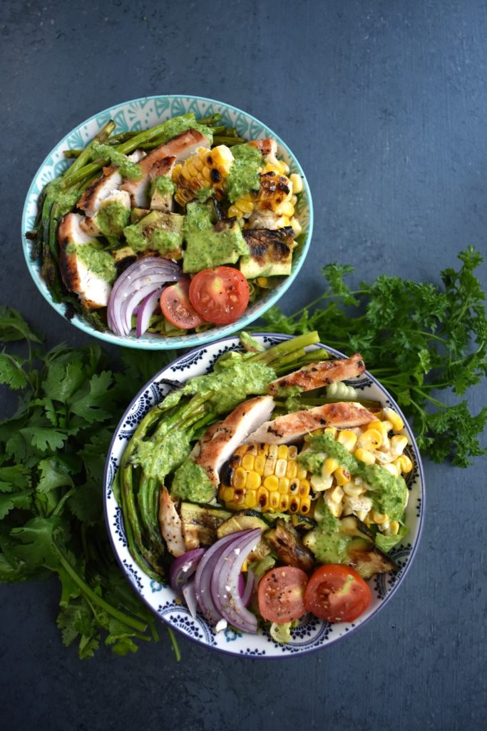 This fresh and delicious Grilled Chimichurri Chicken Salad is a cheap healthy meal perfect for outdoor grilling. When you're looking for an easy dinner recipe, but still want to stay healthy, this 30-minute meal is your perfect solution!This fresh and delicious Grilled Chimichurri Chicken Salad is a cheap healthy meal perfect for outdoor grilling on a summer night.  When you're looking for an easy dinner recipe but still want to stay healthy, this 30-minute meal is your perfect solution!