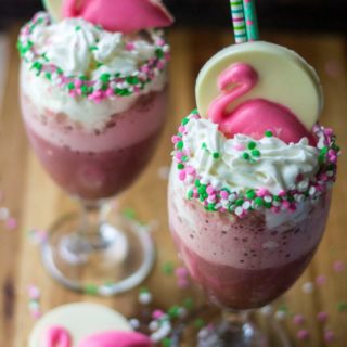 Move over iced coffee, this Pink Flamingo Frozen Hot Chocolate is the cool way to chill. A summery take on a classic dessert favorite, this easy dessert drink is perfect for girls' night or outdoor entertaining!