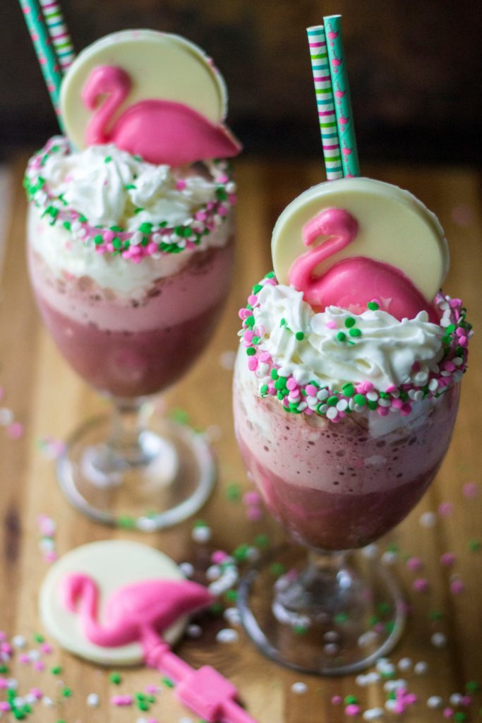 Move over iced coffee, this Pink Flamingo Frozen Hot Chocolate is the cool way to chill. A summery take on a classic dessert favorite, this easy dessert drink is perfect for girls' night or outdoor entertaining!