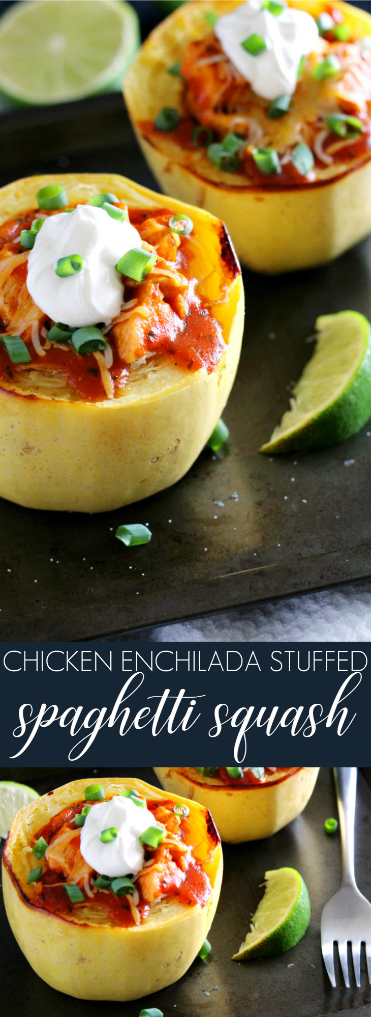 Looking for a low-carb meal that's completely satisfying? This Chicken Enchilada Spaghetti Squash is the answer! Cook the squash ahead during your weekly meal prep then make this cheap healthy meal for a busy weeknight dinner.