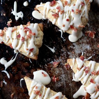 These Maple Bacon Scones are an easy breakfast idea for busy mornings, but fancy enough to serve at a Sunday brunch. Is there anything better than starting your day with a 30-minute meal of crumbly, flaky, bacon-y scones topped with maple glaze?