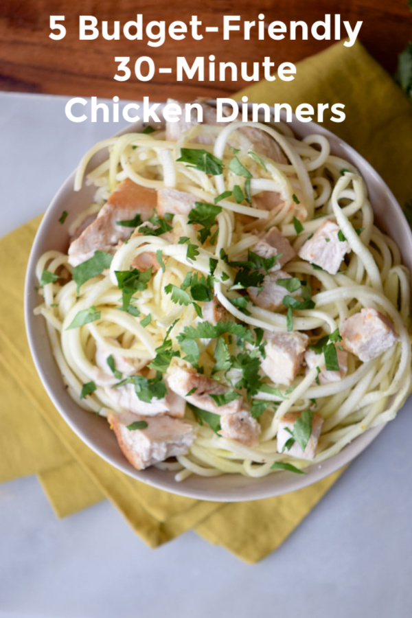 Enjoy an easy weeknight dinner when you whip up any one of these delicious Cheap Healthy Chicken Dinners. Five 30-minute meals that are budget-friendly dishes everyone will love. These healthier classics use common kitchen staples and leftovers!