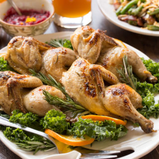 Elegant Apple Cider Brined Cornish Hens with hints of honey, rosemary, and citrus are the perfect entrée for your holiday menu when you're cooking for two. An intimate dinner full of fall flavors that's portion controlled for a two-person meal!