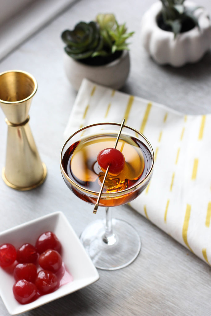 This Whiskey Manhattan Classic Cocktail will satisfy your cravings for a familiar drink with no fancy ingredients and no unique twists. This boozy cocktail is served strait up with a bitter flavor that's followed by a hint of sweetness. Perfect for happy hour!