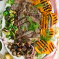 If you're planning a fall dinner party with friends, this Indoor Grilled Steak is the perfect dish to serve. Marinated grilled steak with fresh fall veggies and a sweet dill dressing is the perfect combination for indoor grilling!