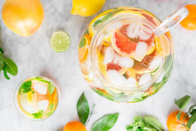 Stay hydrated with this 5-minute detox drink, Citrus Mint Detox Water. This spa water combo helps flush toxins from your body and gives you a nice kickstart to your day. It aids digestion and boosts energy!