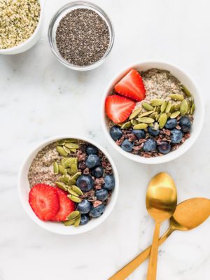 This Keto Grain-Free Hemp Seed Porridge is a hearty low carb breakfast that's gluten free, dairy free, and Keto Diet friendly. Made with just nuts and seeds, and topped with fresh fruit, this is a healthy breakfast ready in five minutes!