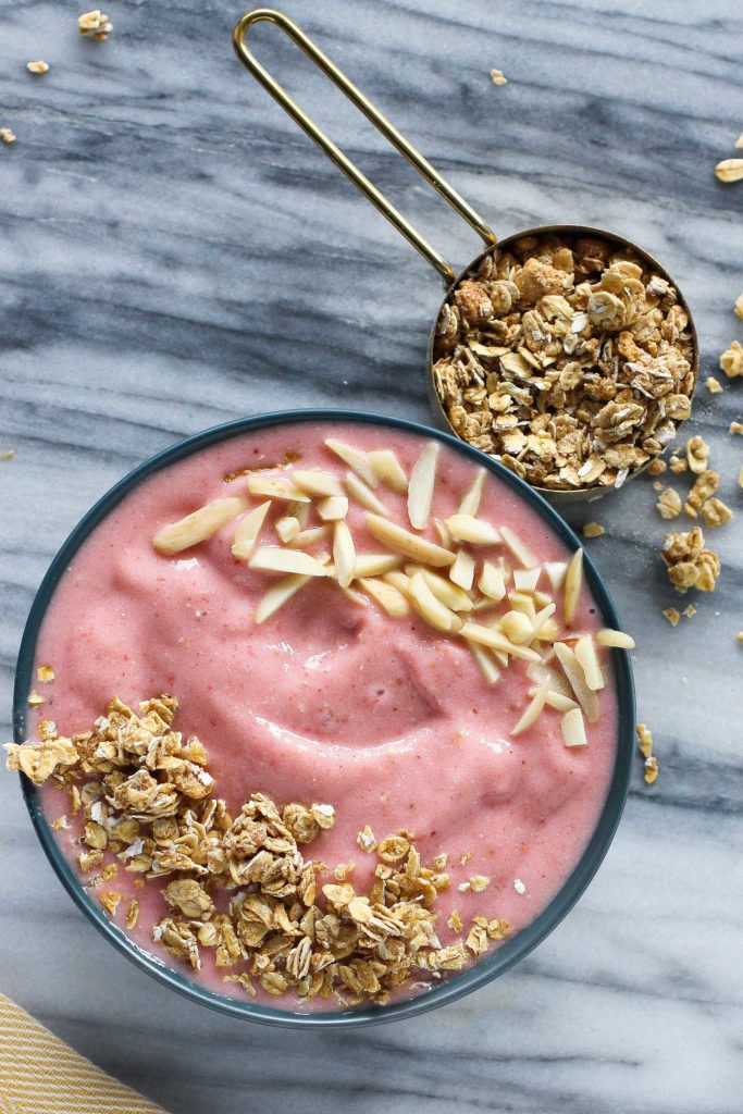 This Peanut Butter Jelly Smoothie Bowl is the perfect sweet-salty combination to start your day off right. This protein-packed super thick smoothie is full of healthful ingredients with plenty of vitamin C and fiber. A 10-minute breakfast to start your busy day!