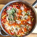 This Keto Meatball Zoodles Skillet Meal is a low carb dish ready in about 30 minutes. This cheap healthy meal is perfect for a busy weeknight or entertaining guests!
