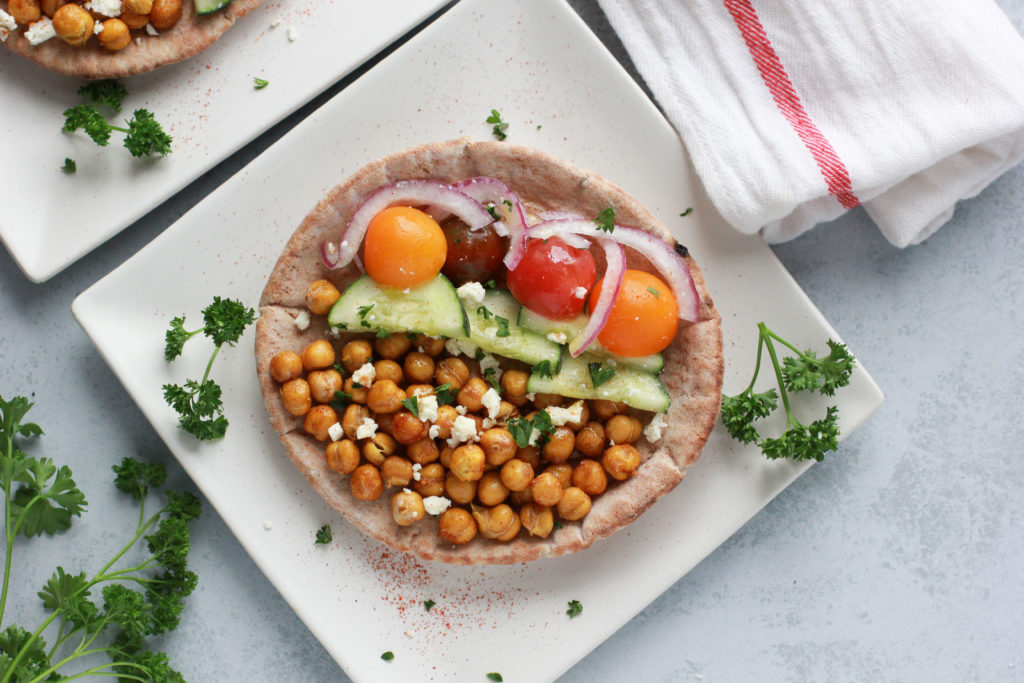 These Crispy Chickpea Wraps are a high protein, vegetarian lunch loaded with fresh vegetables. The secret to crispy chickpeas in this sandwich wrap is cooking them in the air fryer with minimal oil!