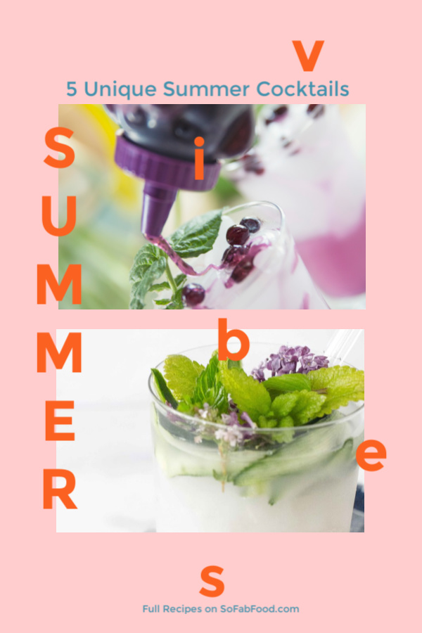 Perfect for a summer happy hour at home, these five unique summer cocktails will impress guests. Trendy cocktail recipes using farmers market fresh ingredients just right for summer entertaining!