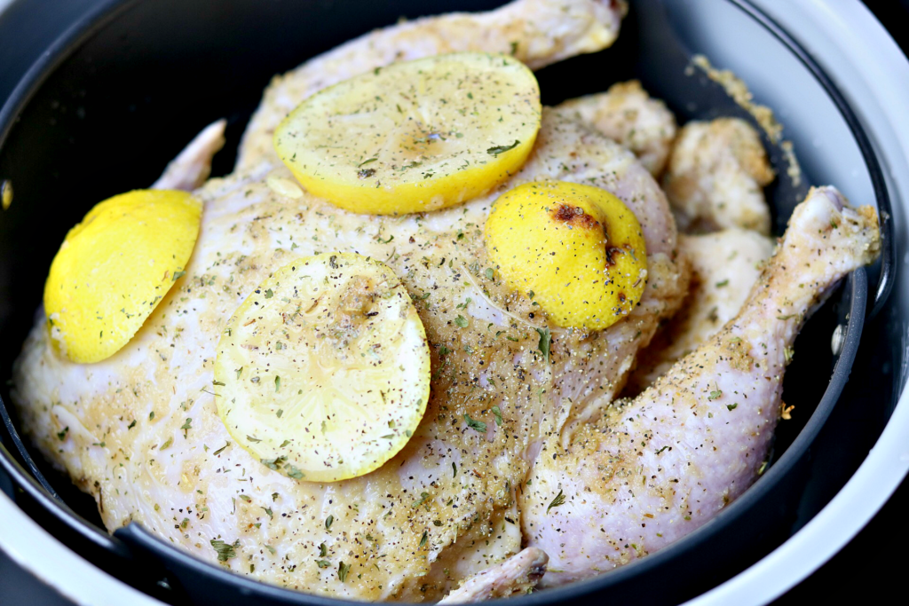 If you're looking for a budget-friendly meal for your weeknight dinner, you can't go wrong with this Lemon Garlic Air Fryer Whole Chicken. Also perfect for meal prep for the week with only 6 ingredients and one hour of your time!